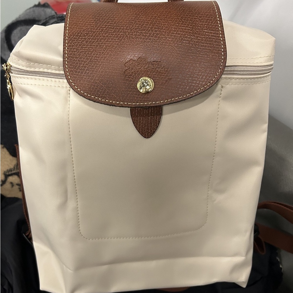 Longchamp Cream and Brown Backpack